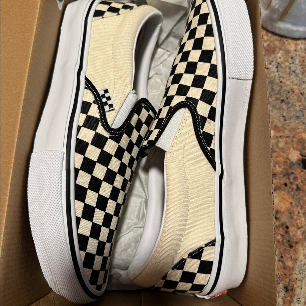 Vans Mens Slip-On Sneakers - Black and Cream Checkerboard 11.5 - Picture 2 of 12